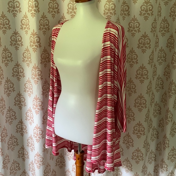 LuLaRoe Sweaters - LuLaRoe “Simply Comfortable” open front striped OVERSIZED cardigan jacket M